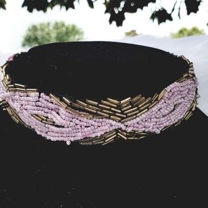 PINK AND GOLD SEED BEAD CHOKER NECKLACE SET